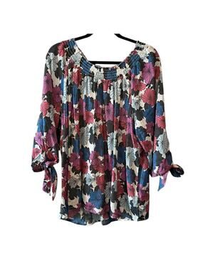By Design NWT OTS tie wrists floral print tunic blouse sz XL